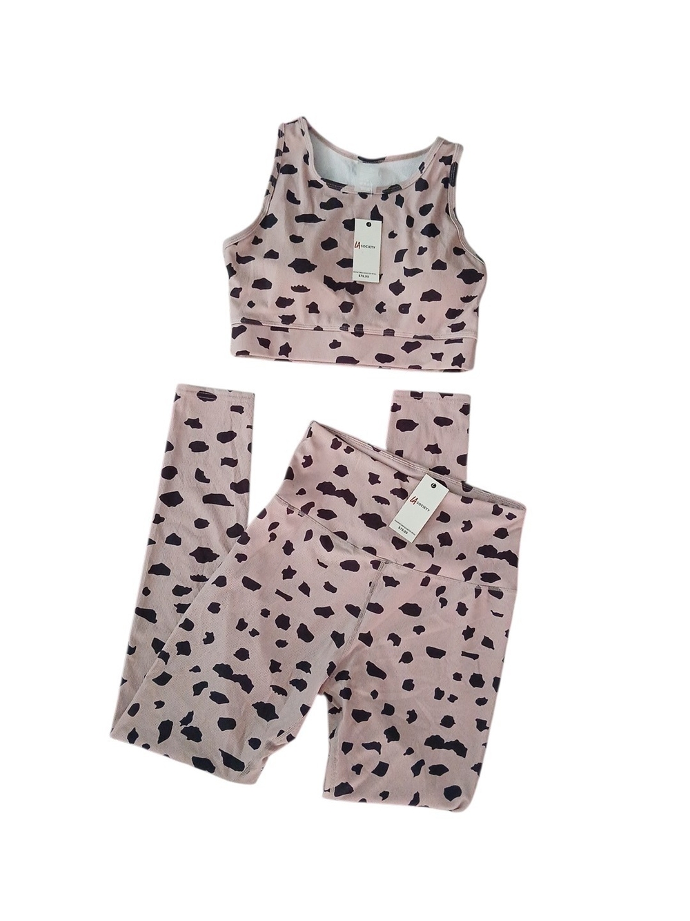 LA Society Cow Print Athletic Sport Bra & Legging Matching Set Large/NWT